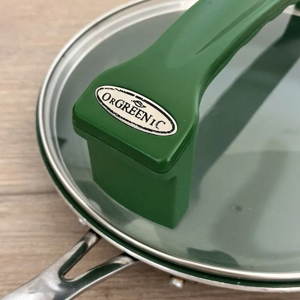 Orgreenic Ceramic Green Non-Stick Large 10 in Fry Pan with Lid Non Toxic
